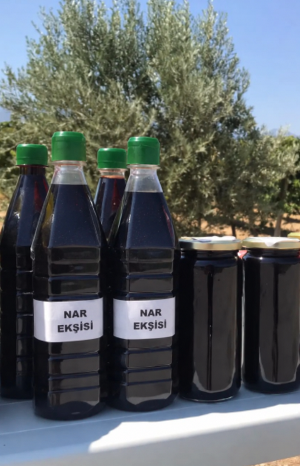 Flaschen mit natürlichem Granatapfel-Sirup